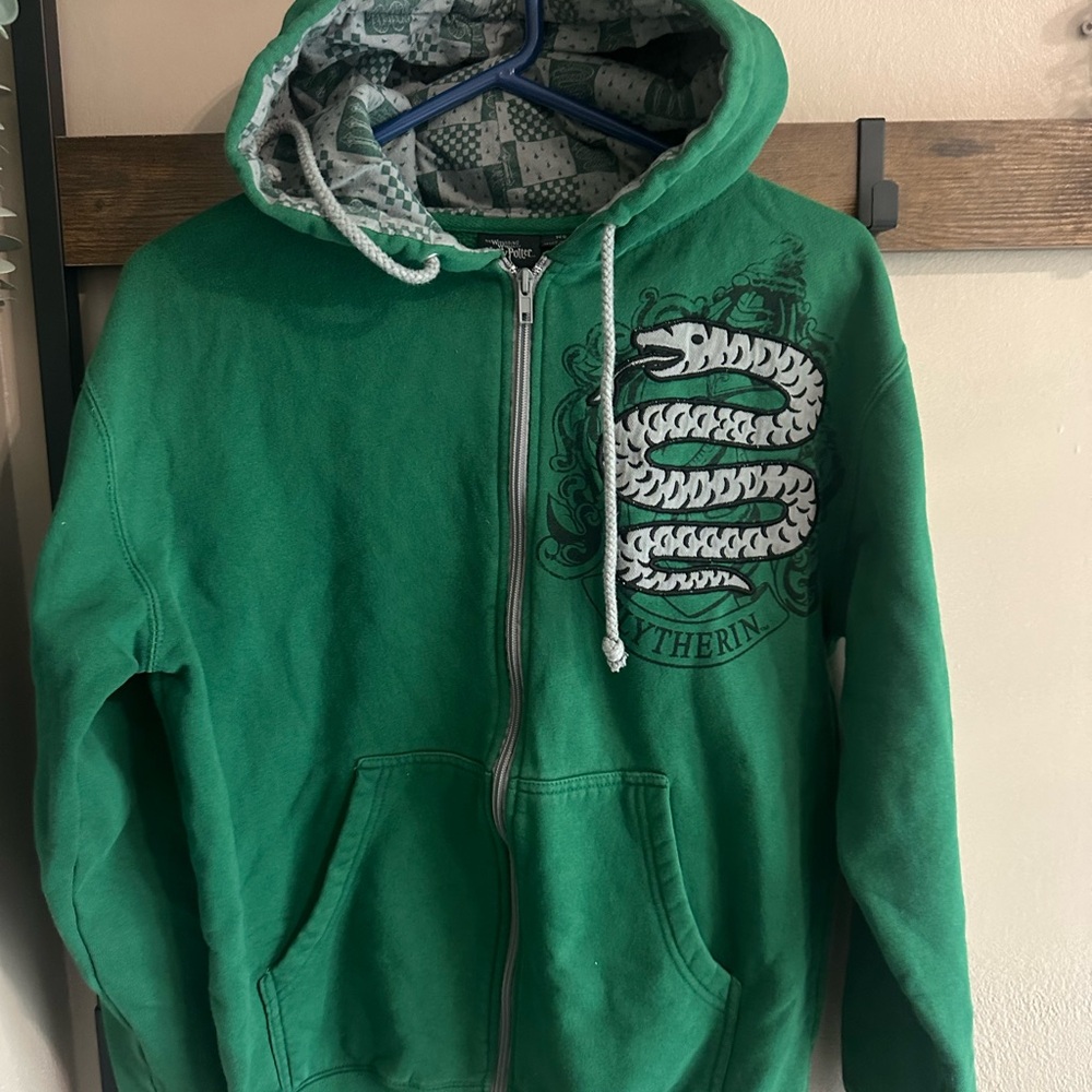 Green Slytherin Wizarding World Harry Potter Zip-Up Hoodie with Snake Crest